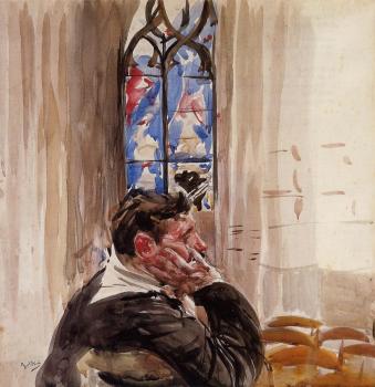 喬瓦尼 波爾蒂尼 Portrait of a Man in Church